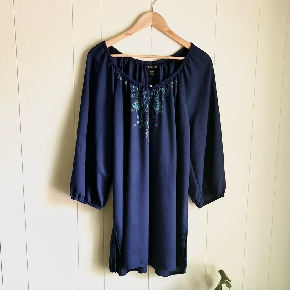Lane Bryant Royal Blue Embroidered Boho Peasant Beach Tunic Dress Top Sz…